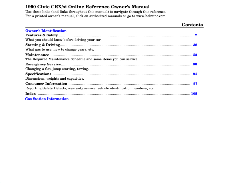 Página 1 del manual Manual de usuario Honda Civic Hatchback (1990)