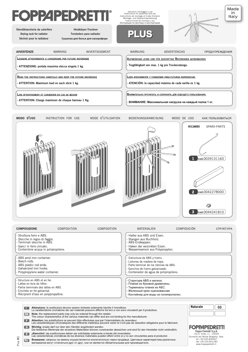 Page 1 of the manual User Manual Foppapedretti Plus