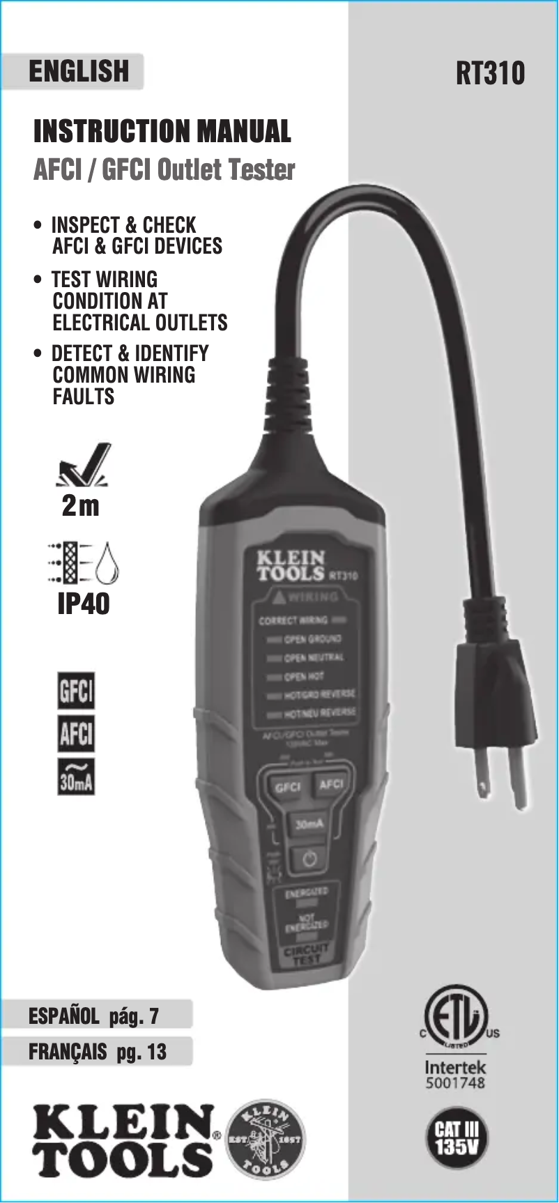 Image de la première page du manuel de l'appareil RT310