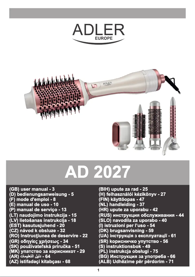 Page 1 de la notice Manuel utilisateur Adler AD 2027