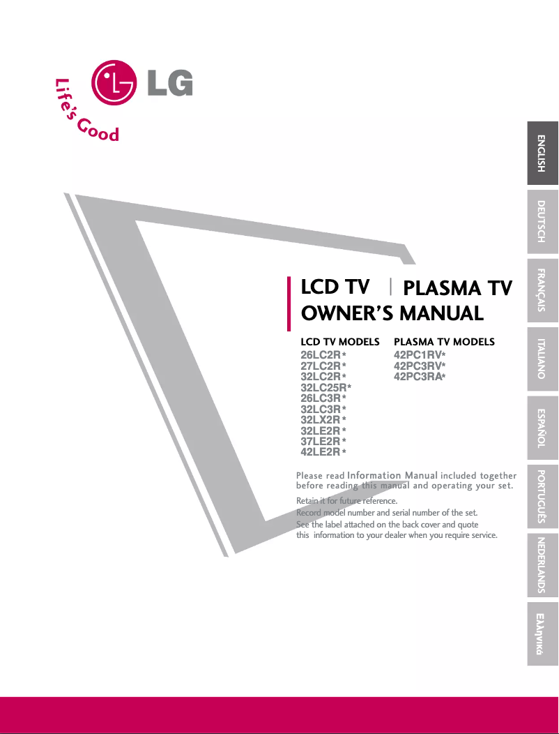 Page 1 de la notice Manuel utilisateur LG 26LC2R-ZJ