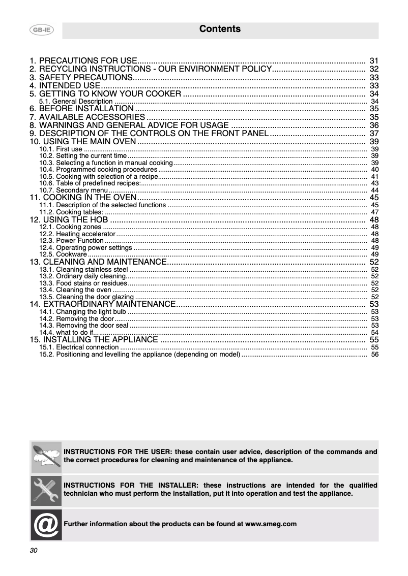 Page n°1 - Manuel utilisateur Smeg CE6IMX
