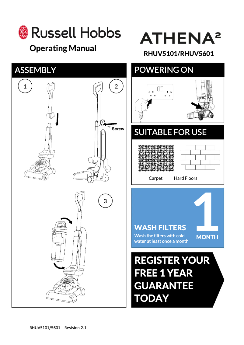 Page n°1 - Manuel utilisateur Russell Hobbs ATHENA2 RHUV5101