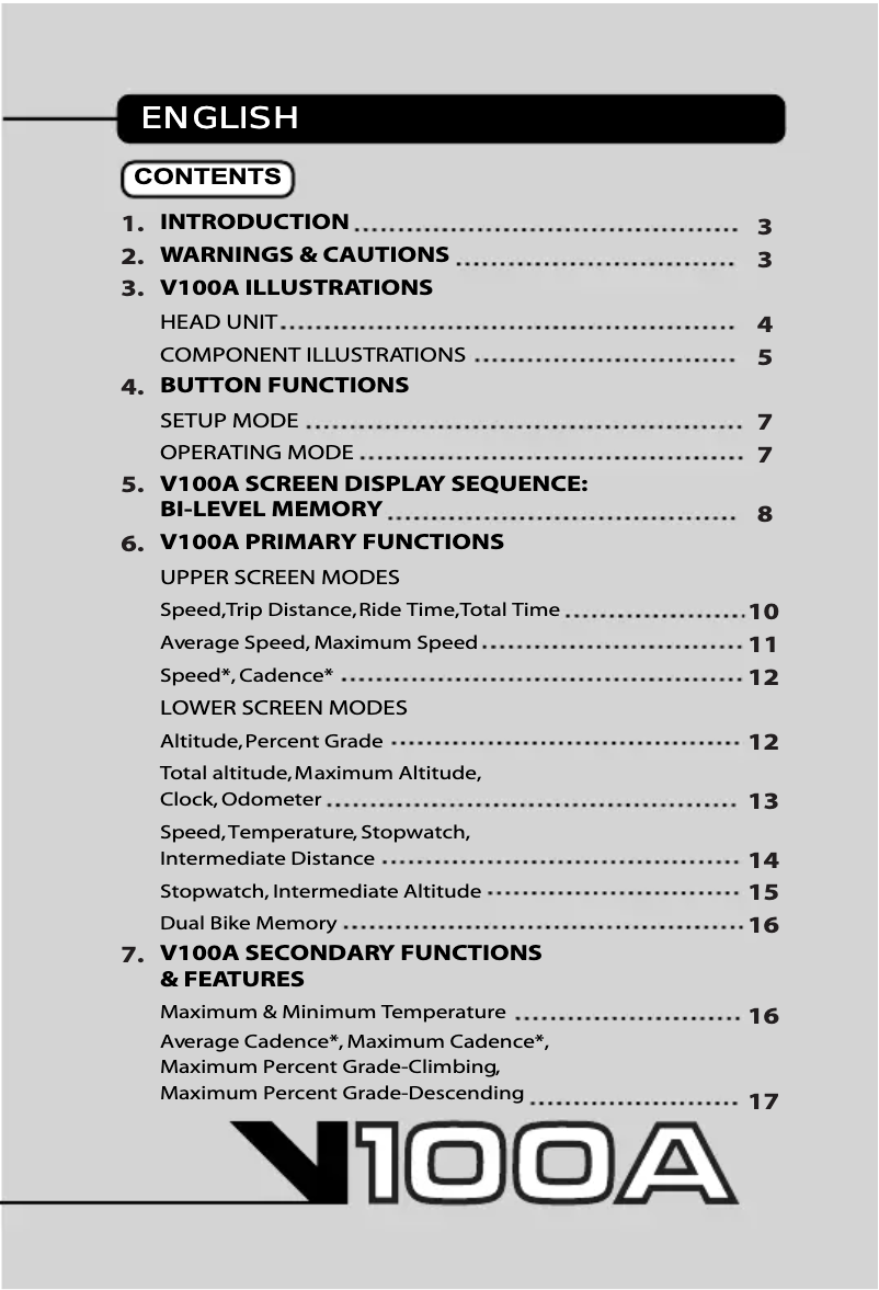 Image de la première page du manuel de l'appareil V100A Wl2X