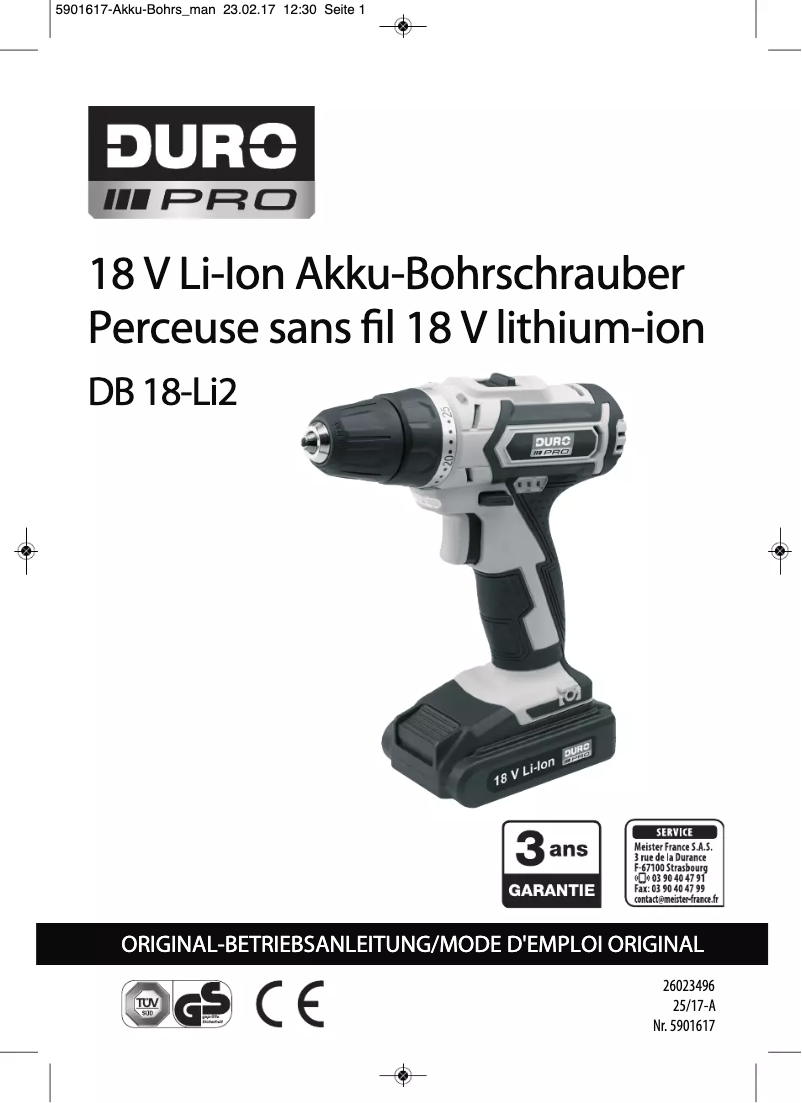 Image de la première page du manuel de l'appareil DB 18-Li2