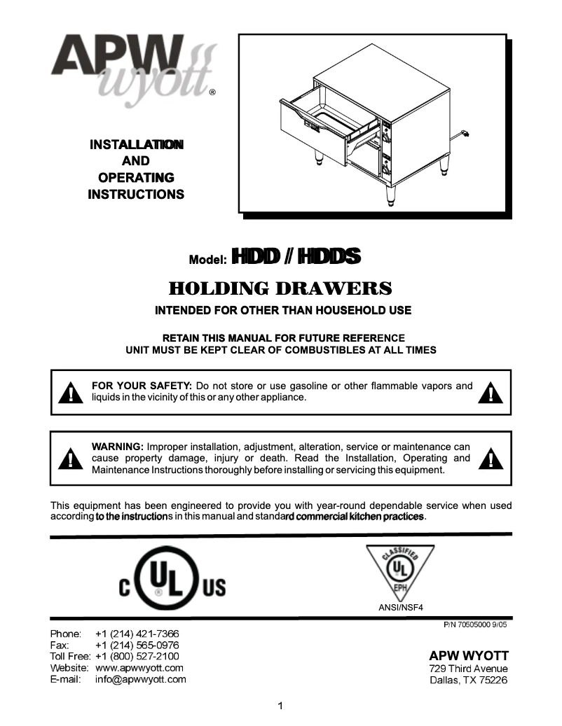 Page 1 de la notice Manuel utilisateur APW Wyott HDDSi-2