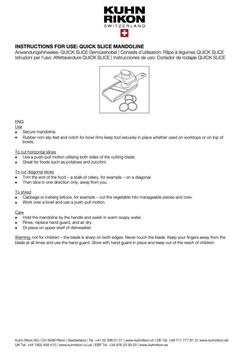 Page 1 de la notice Manuel utilisateur Kuhn Rikon Julienne