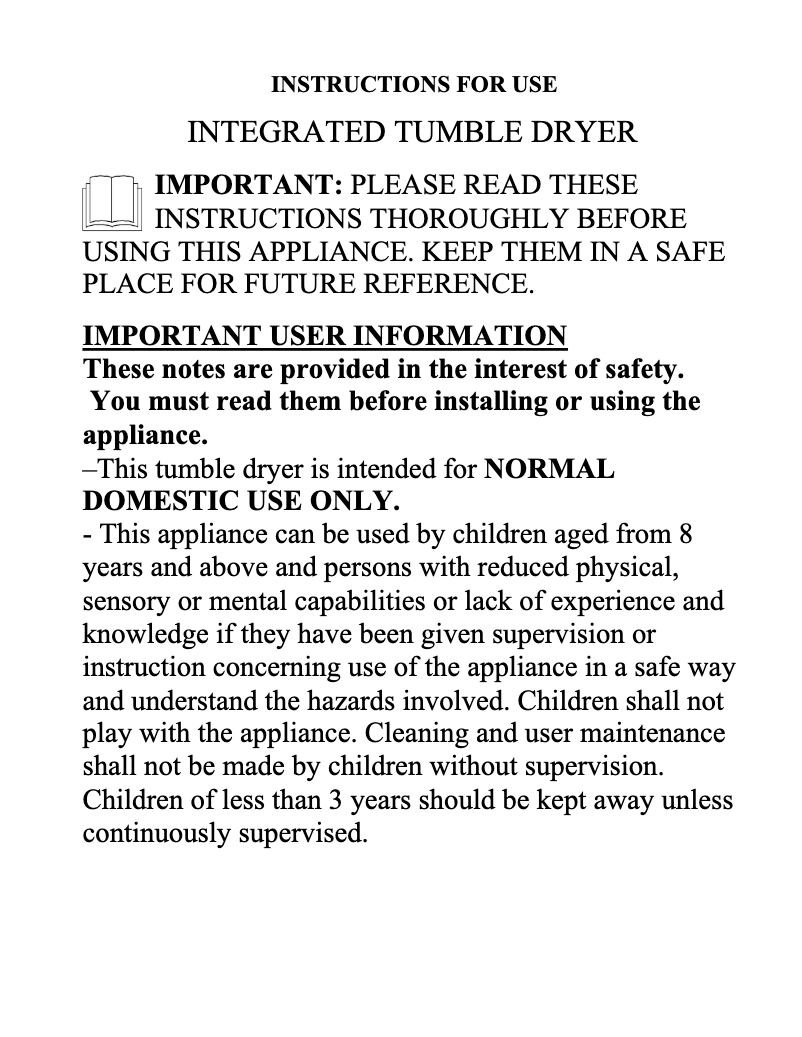 Page 1 de la notice Manuel utilisateur White Knight ITD60T