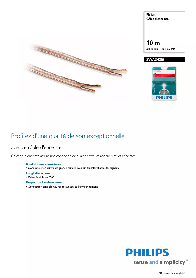 Page 1 de la notice Fiche technique Philips SWA3425S