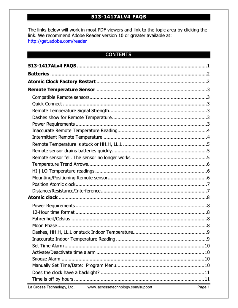 Page n°1 - FAQ La Crosse Technology 513-1417ALV4