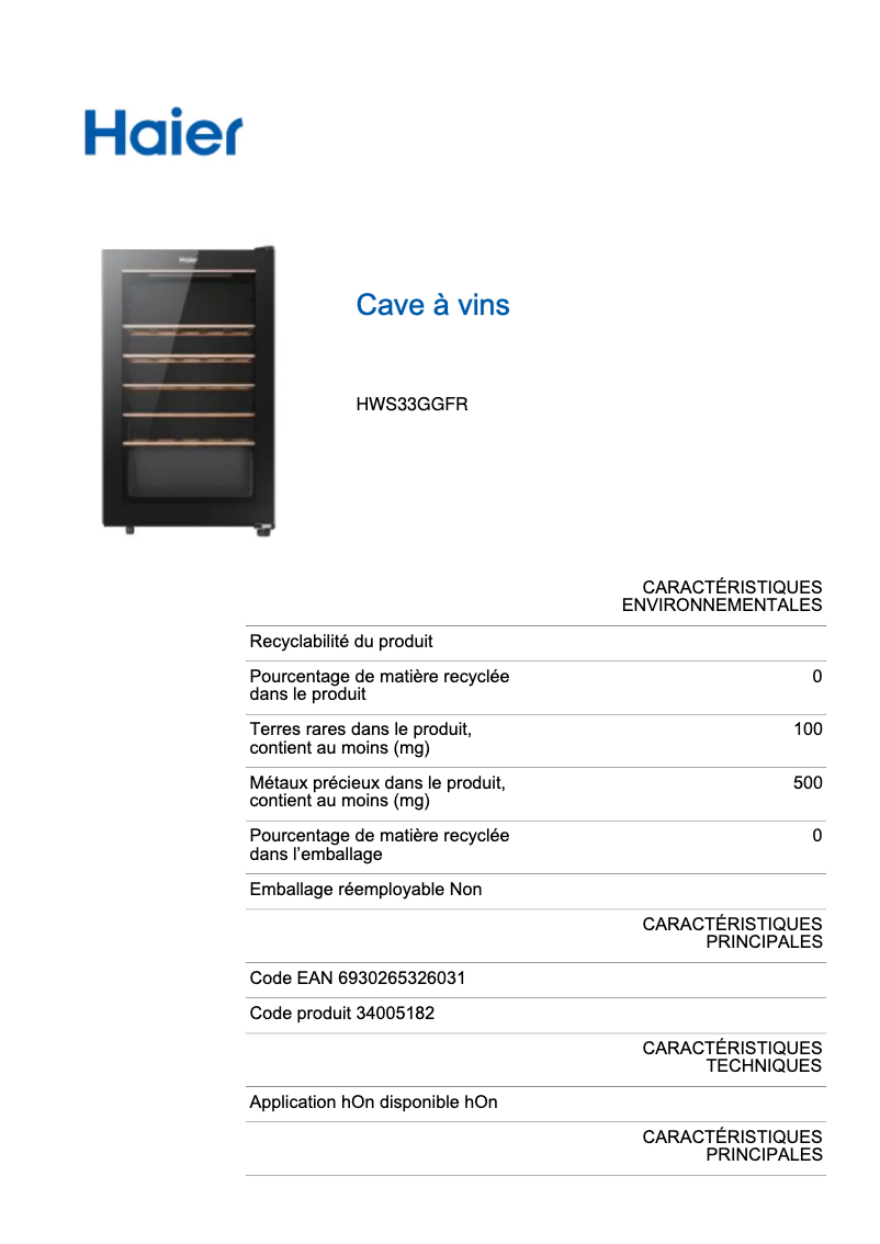 Página 1 del manual Etiqueta energética Haier HWS33GGFR