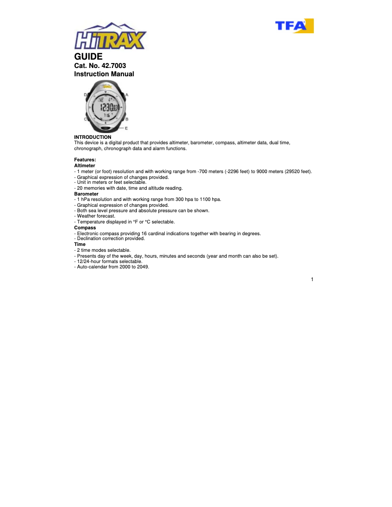 Page 1 de la notice Manuel utilisateur TFA 42.7003