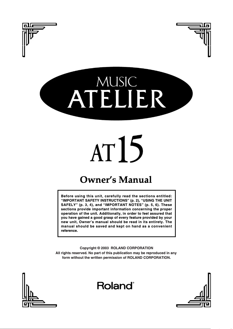 Page n°1 - Manuel utilisateur Roland Music Atelier AT15