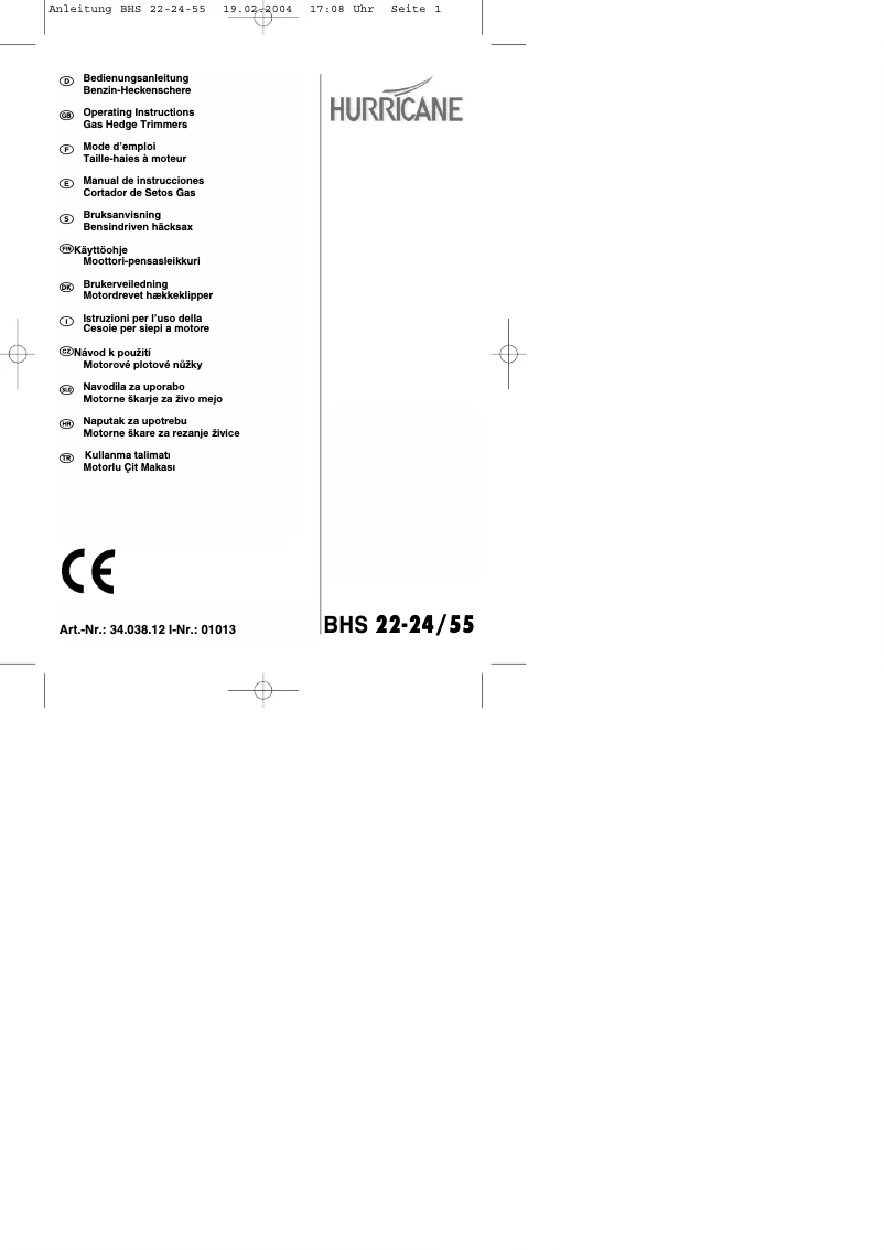 Page n°1 - Manuel utilisateur Hurricane BHS 22-24/55
