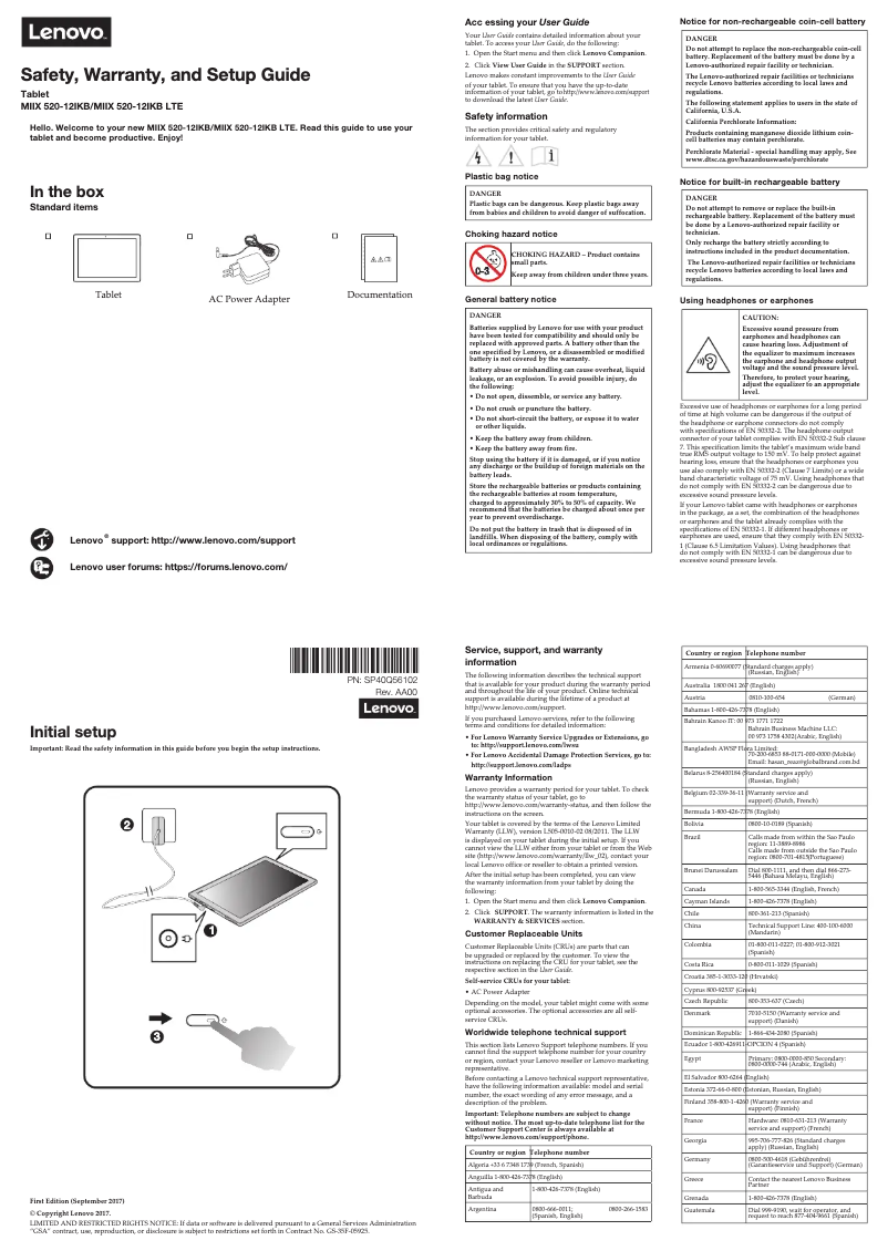 Page n°1 - Guide d'installation Lenovo IdeaPad Miix 520