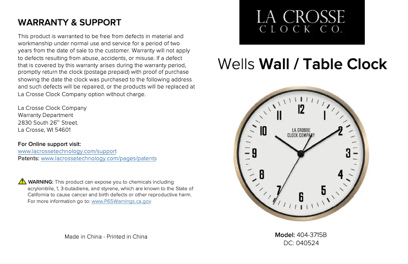 Page 1 de la notice Manuel utilisateur La Crosse Technology 404-3715B