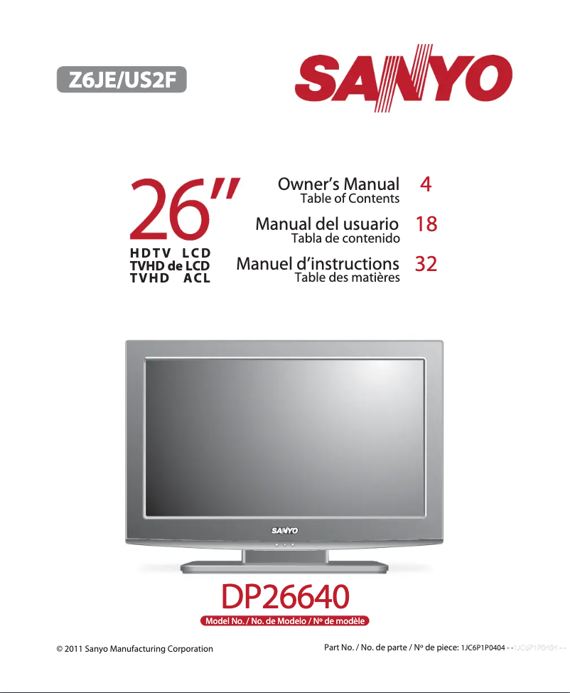 Page 1 de la notice Manuel utilisateur Sanyo DP26640