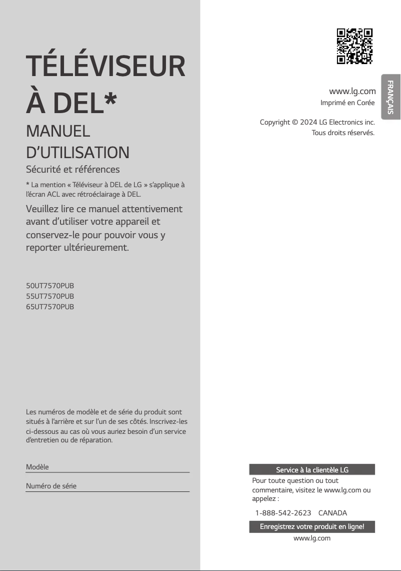 Page n°1 - Manuel utilisateur LG 65UT7570PUB