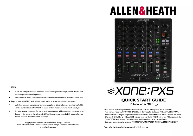 Page n°1 - Guide de démarrage rapide Allen & Heath Xone:PX5