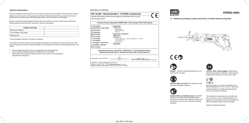 Page 1 de la notice Manuel utilisateur Ozito PXRSS-400U