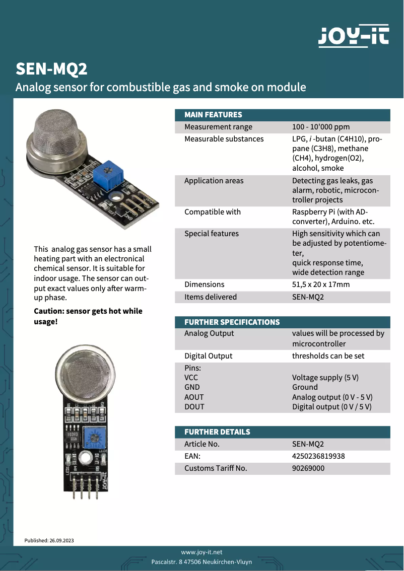 Imagen de la primera página del manual del dispositivo SEN-MQ2