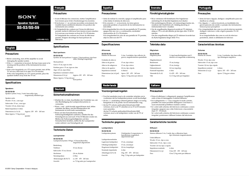 Página 1 del manual Manual de usuario Sony SS-S9