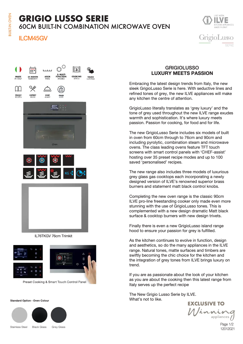 Page n°1 - Fiche technique Ilve ILCM45GV