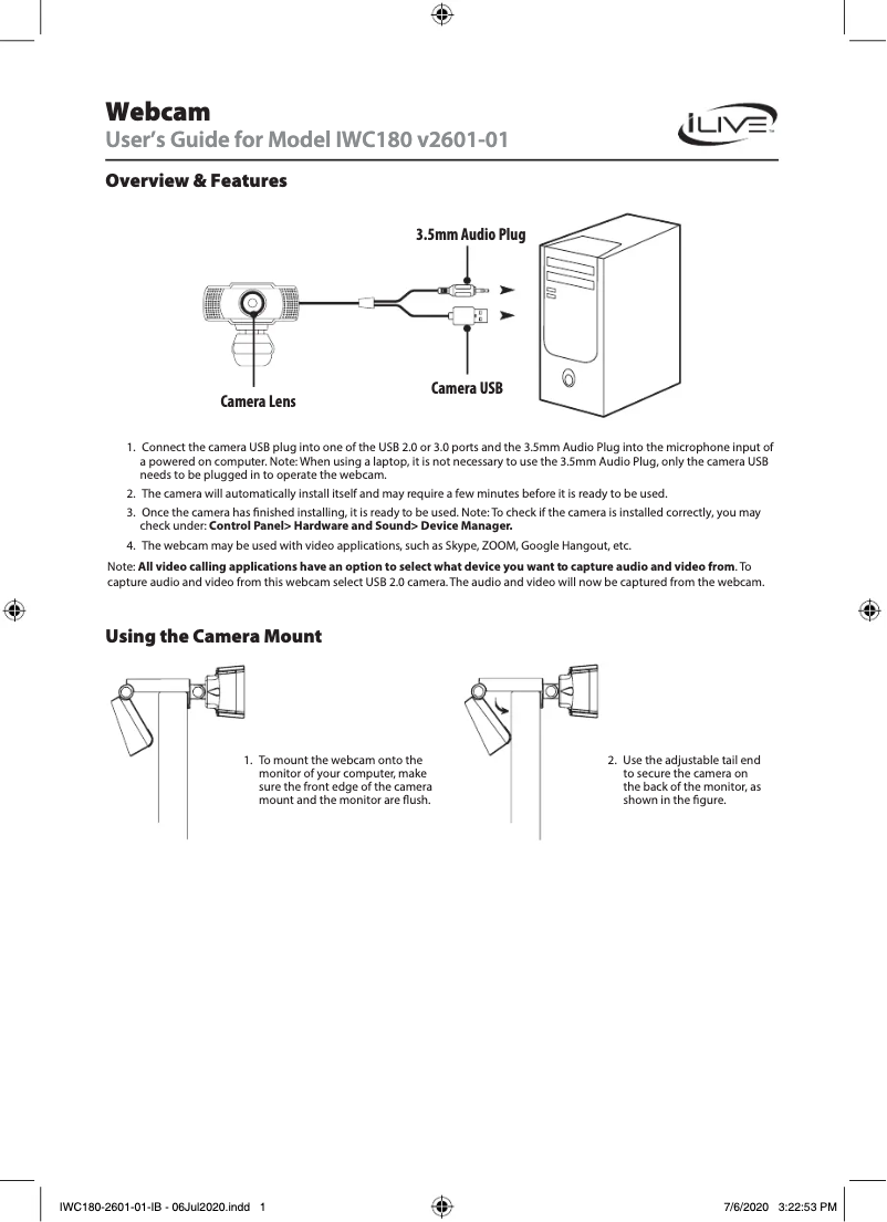 Page 1 de la notice Manuel utilisateur iLive IWC180