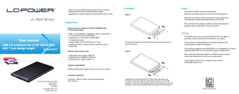 Page n°1 - Manuel utilisateur LC-Power LC-25U3-7B-ALU