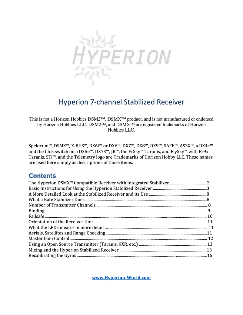 Page n°1 - Manuel utilisateur Hyperion HP-DSMX7RXSTAB