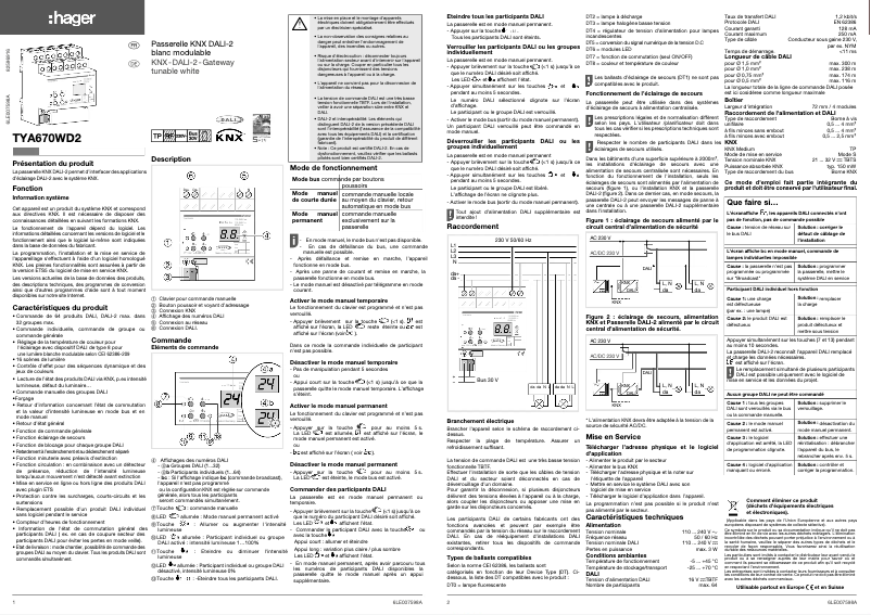 Page 1 de la notice Manuel utilisateur Hager TYA670WD2