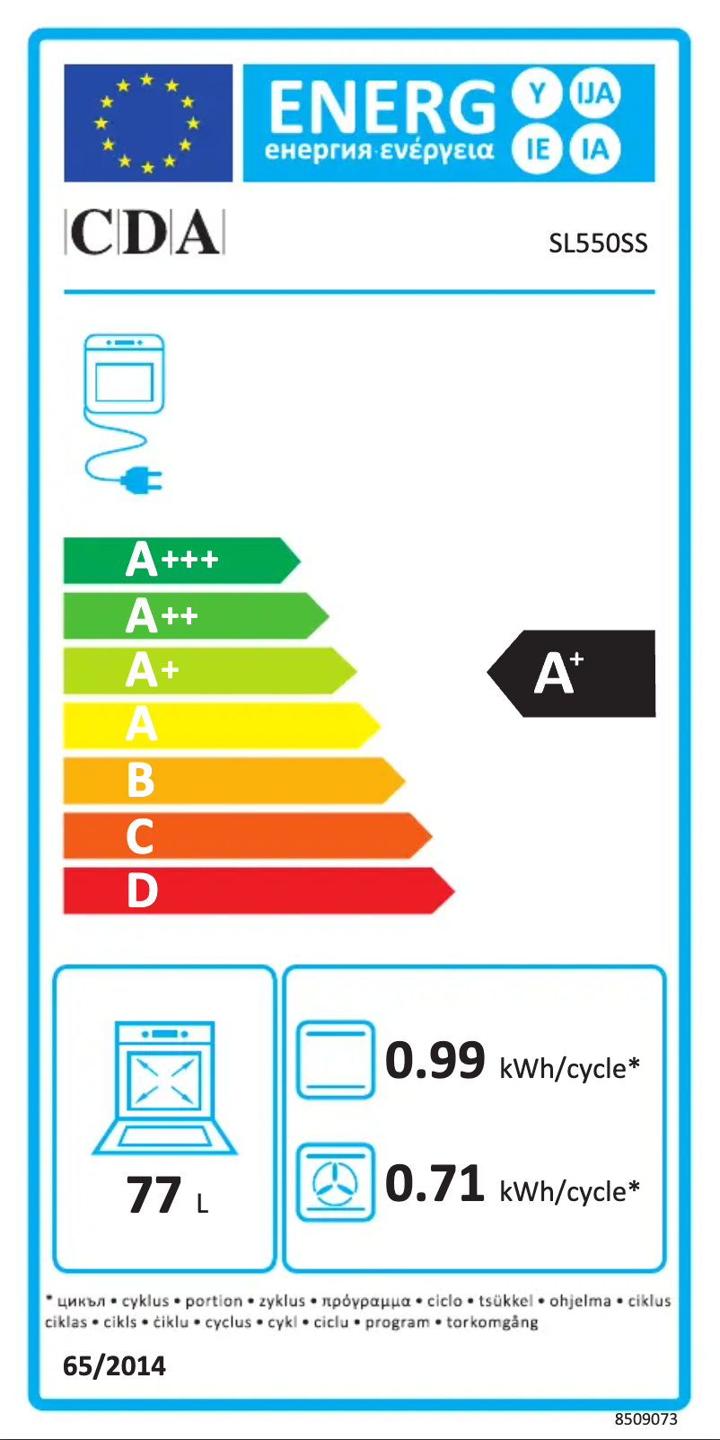 Page n°1 - Label énergétique CDA SL550BL