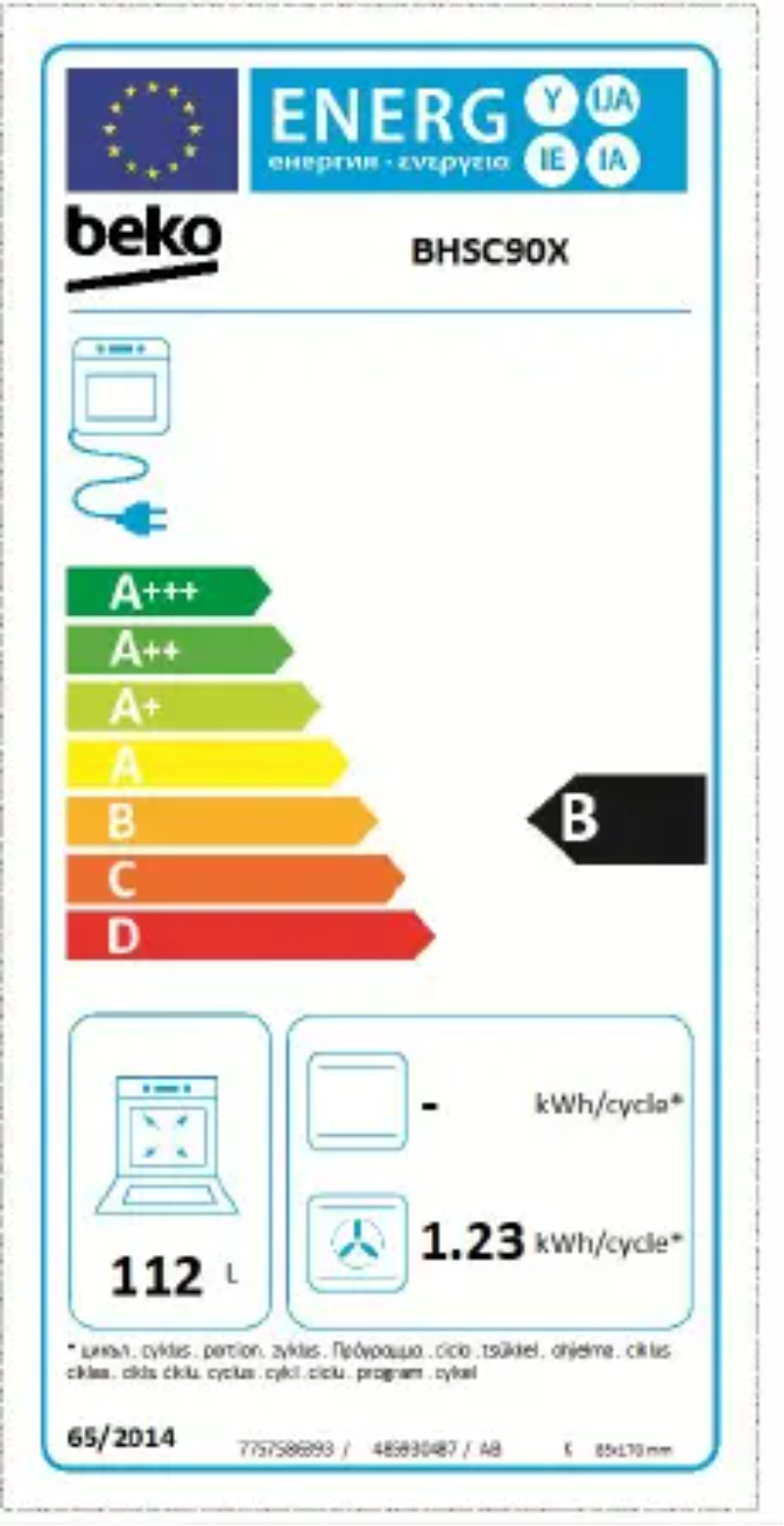 Page n°1 - Label énergétique Beko BHSC 90