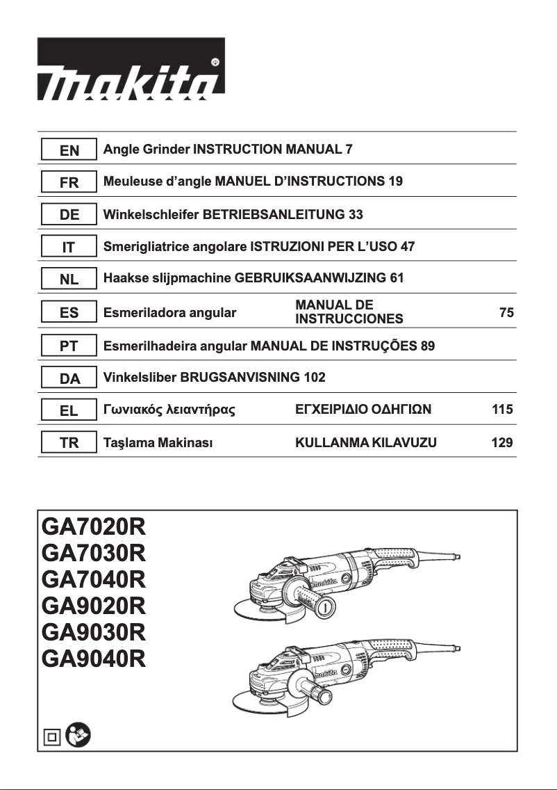 Page 1 de la notice Manuel utilisateur Makita GA9040R
