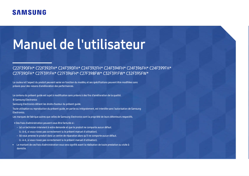 Page 1 de la notice Manuel utilisateur Samsung C27F390FH