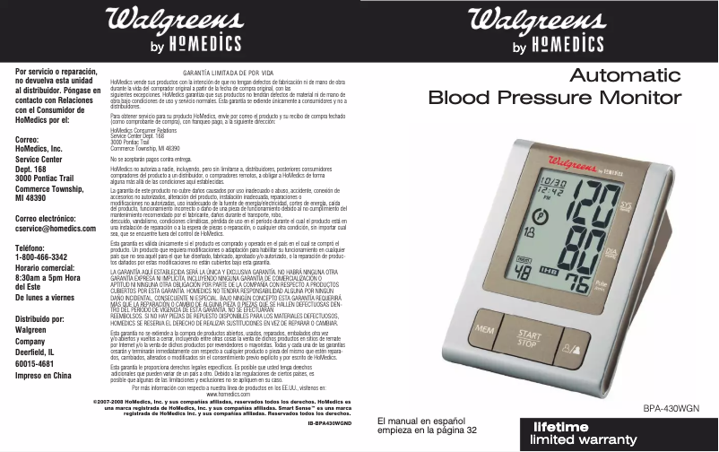 Page n°1 - Manuel utilisateur Homedics BPA-430WGN