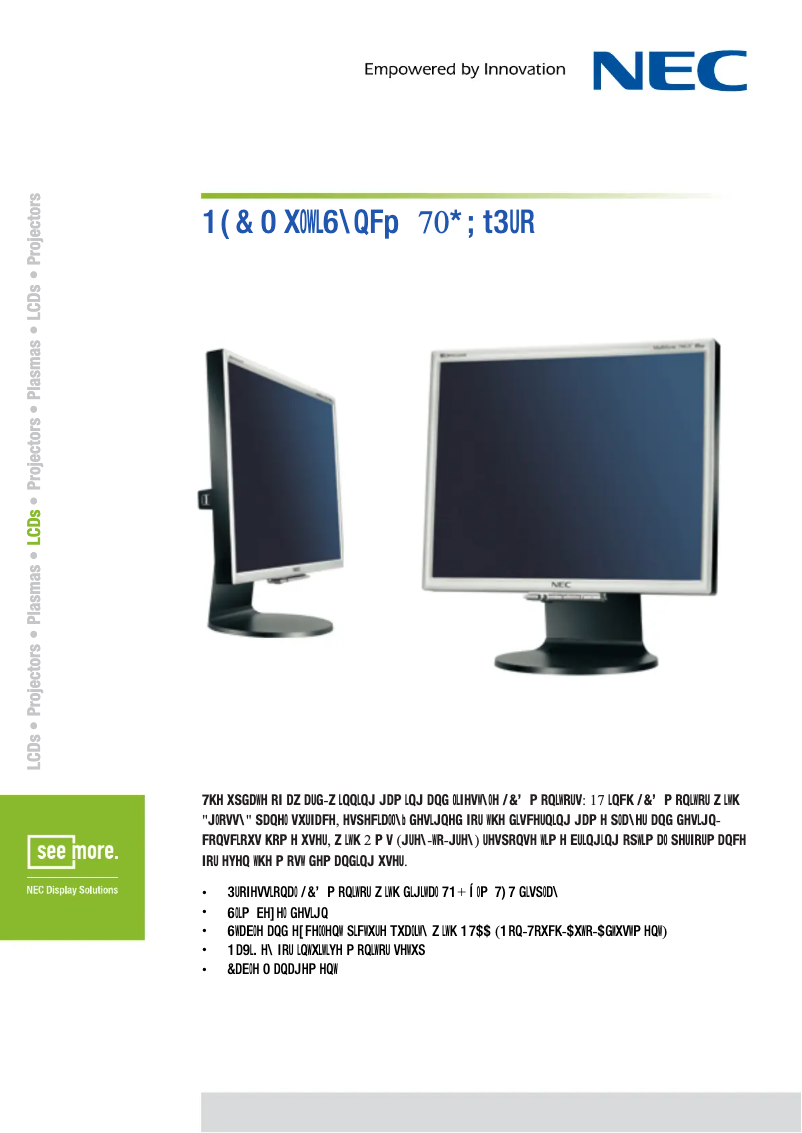 Page 1 de la notice Fiche technique NEC MultiSync 70GX²Pro