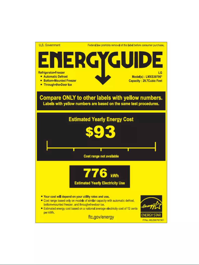 Page 1 de la notice Label énergétique LG LMXS30796S