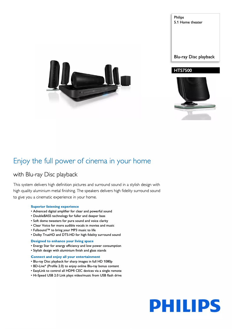 Imagen de la primera página del manual del dispositivo HTS7500