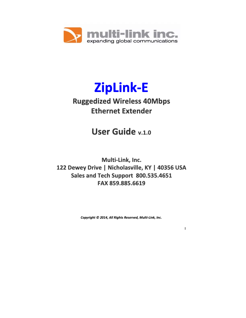 Page 1 de la notice Manuel utilisateur Multi-link ZipLink-Xtreme