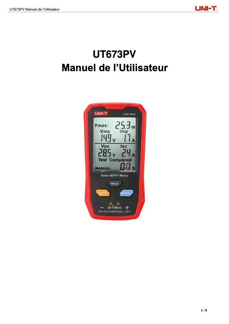 Image de la première page du manuel de l'appareil UT673PV