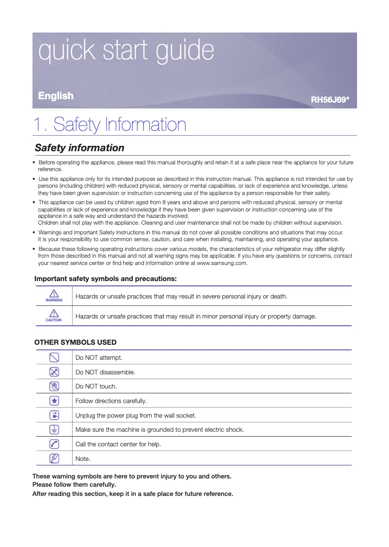 Page 1 de la notice Guide d'installation Samsung RH56J6917SLA