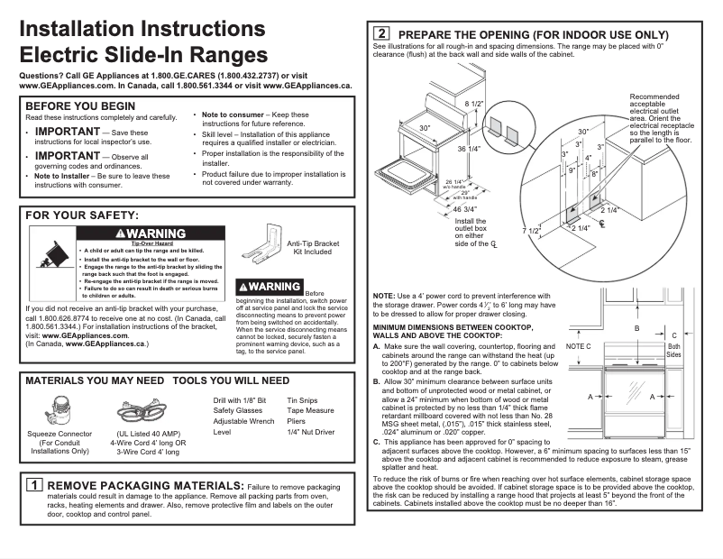 Page 1 of the manual Installation Guide GE JBS10DFCC