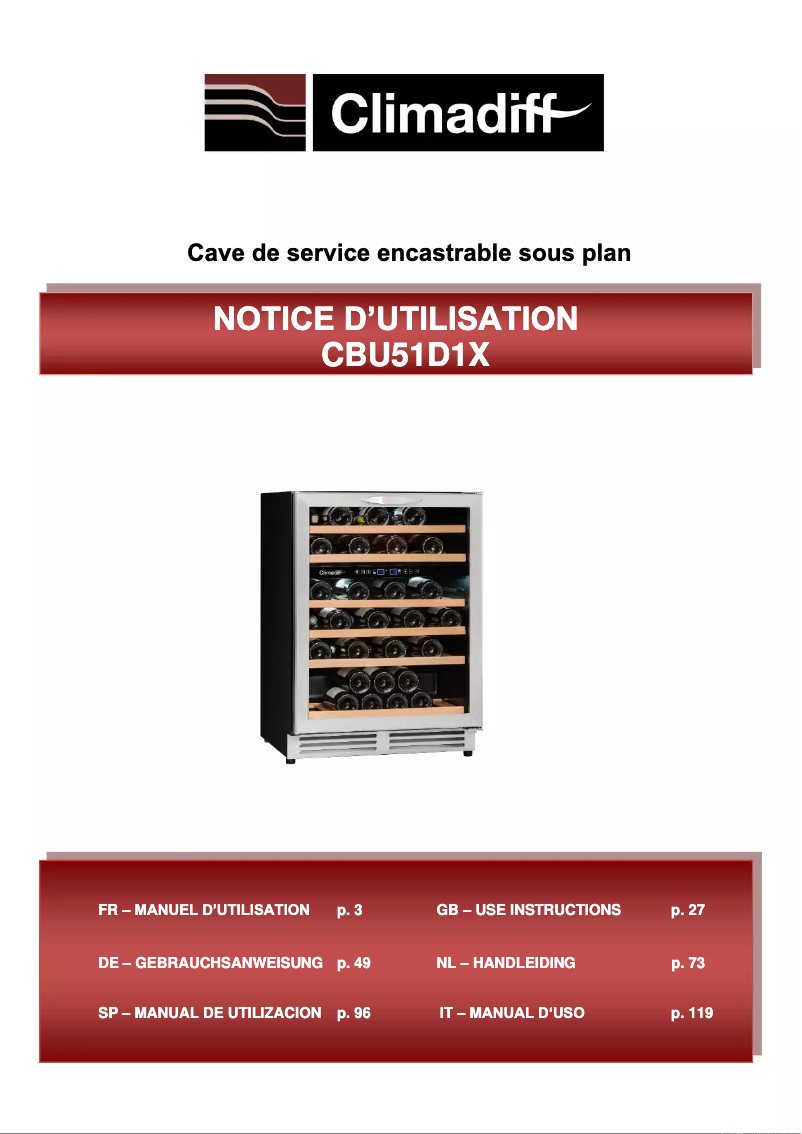 Page 1 de la notice Manuel utilisateur Climadiff CBU51D1X