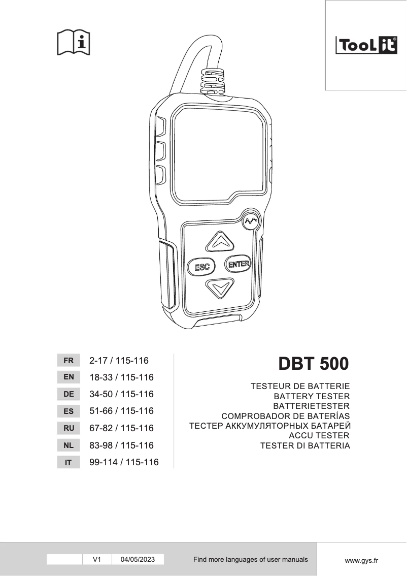 Image de la première page du manuel de l'appareil DBT500