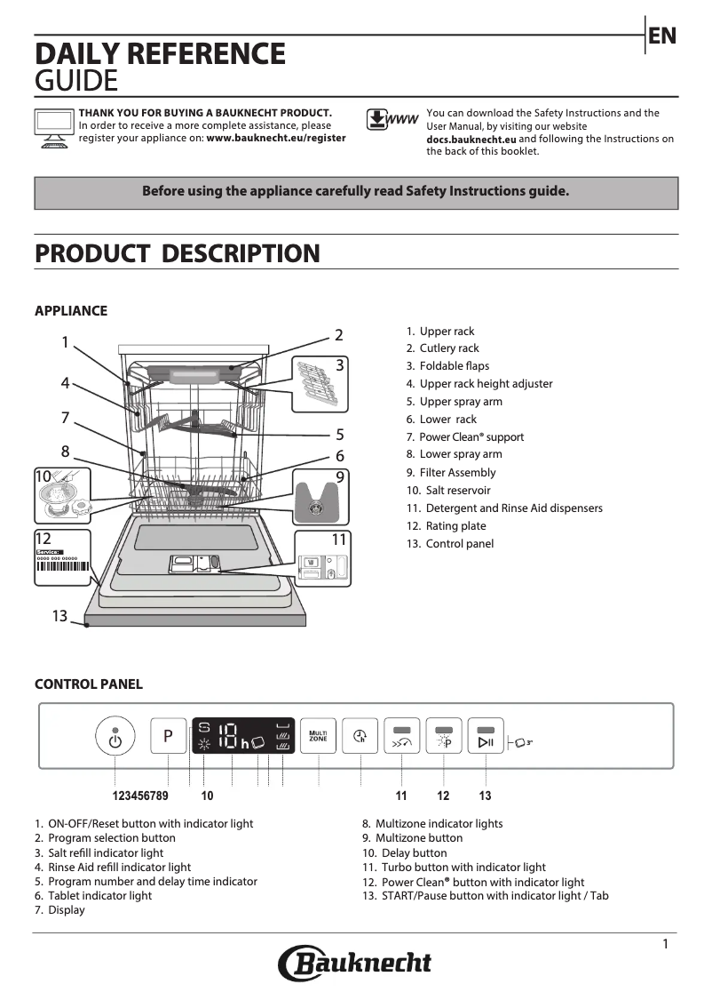 Page 1 de la notice Fiche technique Bauknecht BIO 3O26 PF