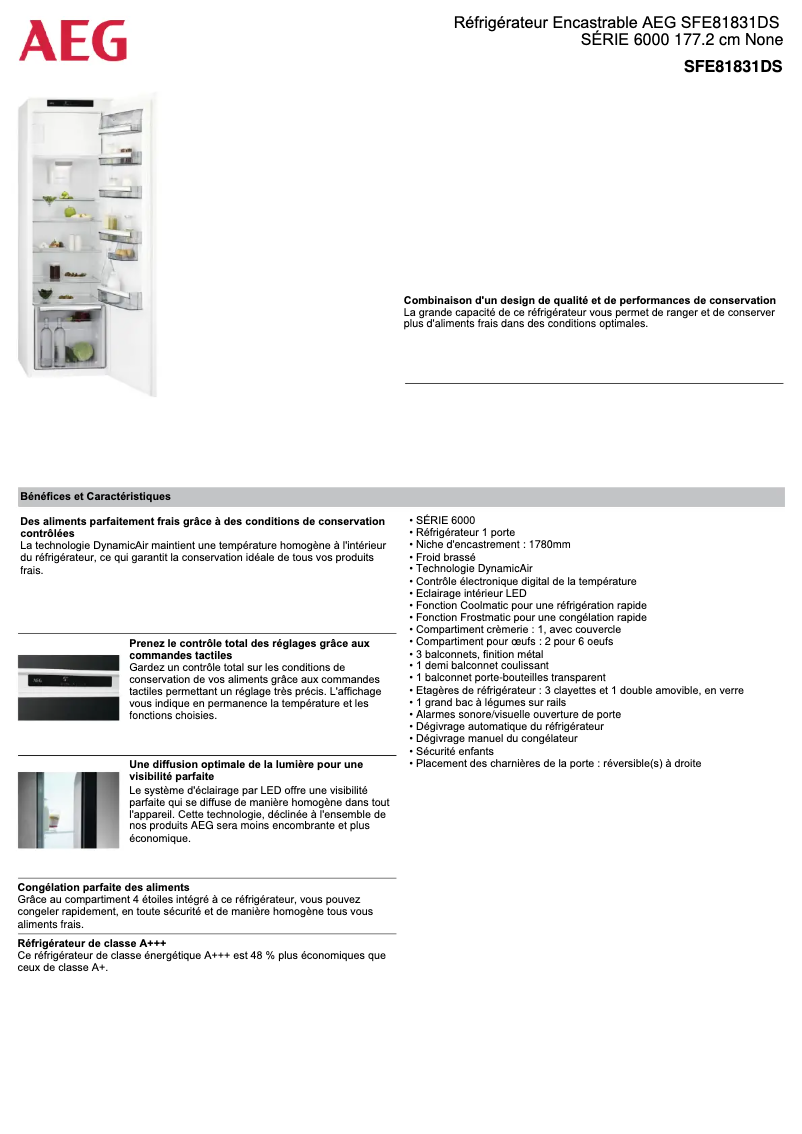 Page n°1 - Fiche technique AEG SFE81831DS