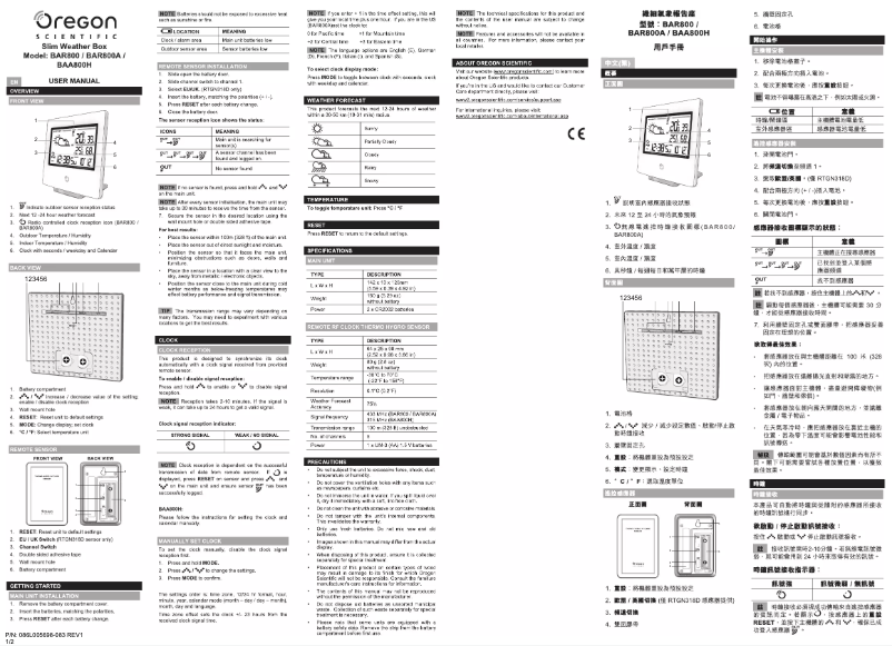 Page 1 de la notice Manuel utilisateur Oregon Scientific BAA 800H