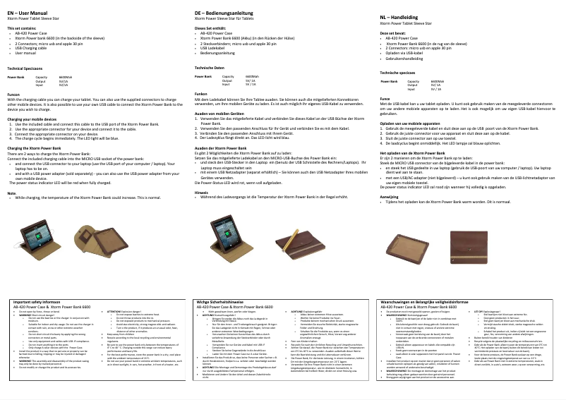 Page 1 de la notice Manuel utilisateur Xtorm AB420