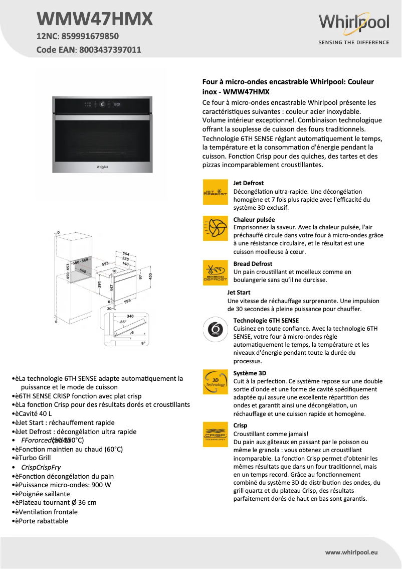 Página 1 del manual Ficha técnica Whirlpool WMW47HMX